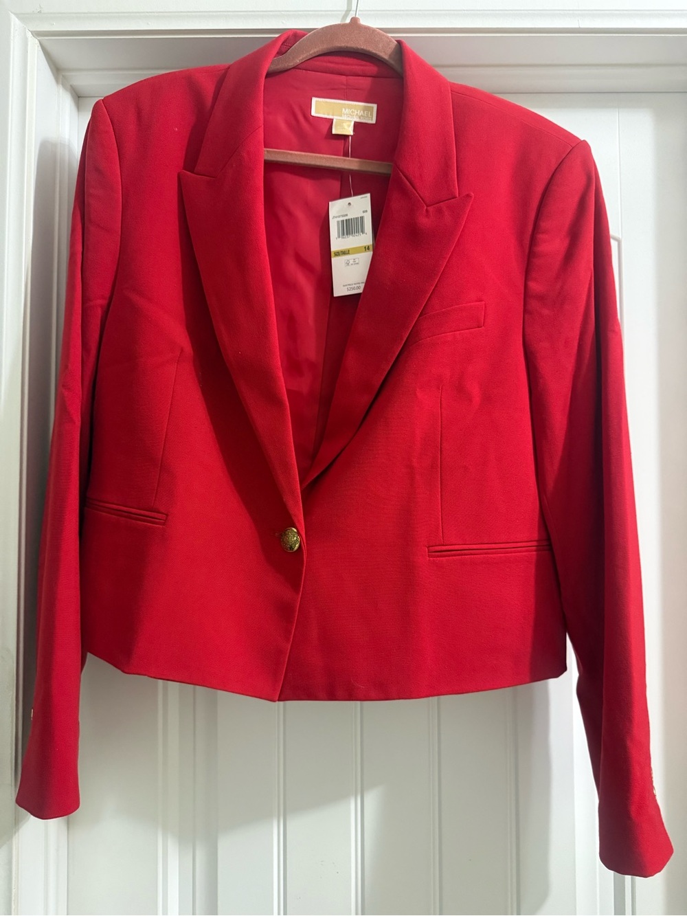 Michael Kors Vibrant Red Single-Button Tailored Blazer